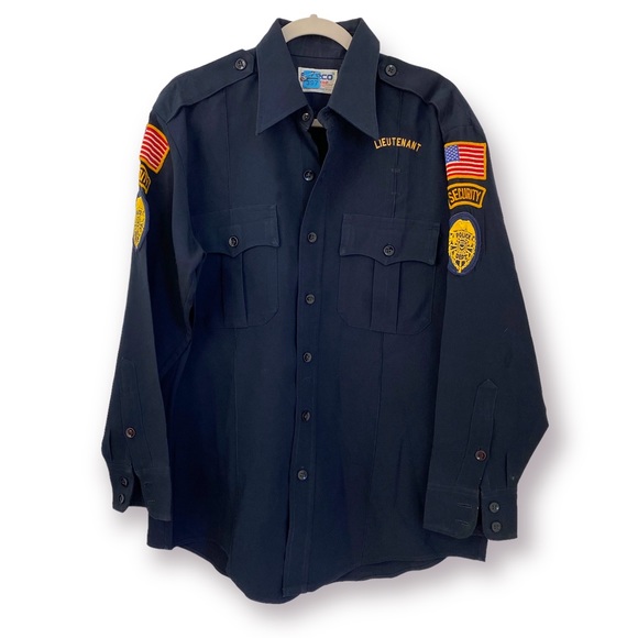 Vintage Lieutenant Police Uniform Button Up Top with patches - Picture 1 of 8